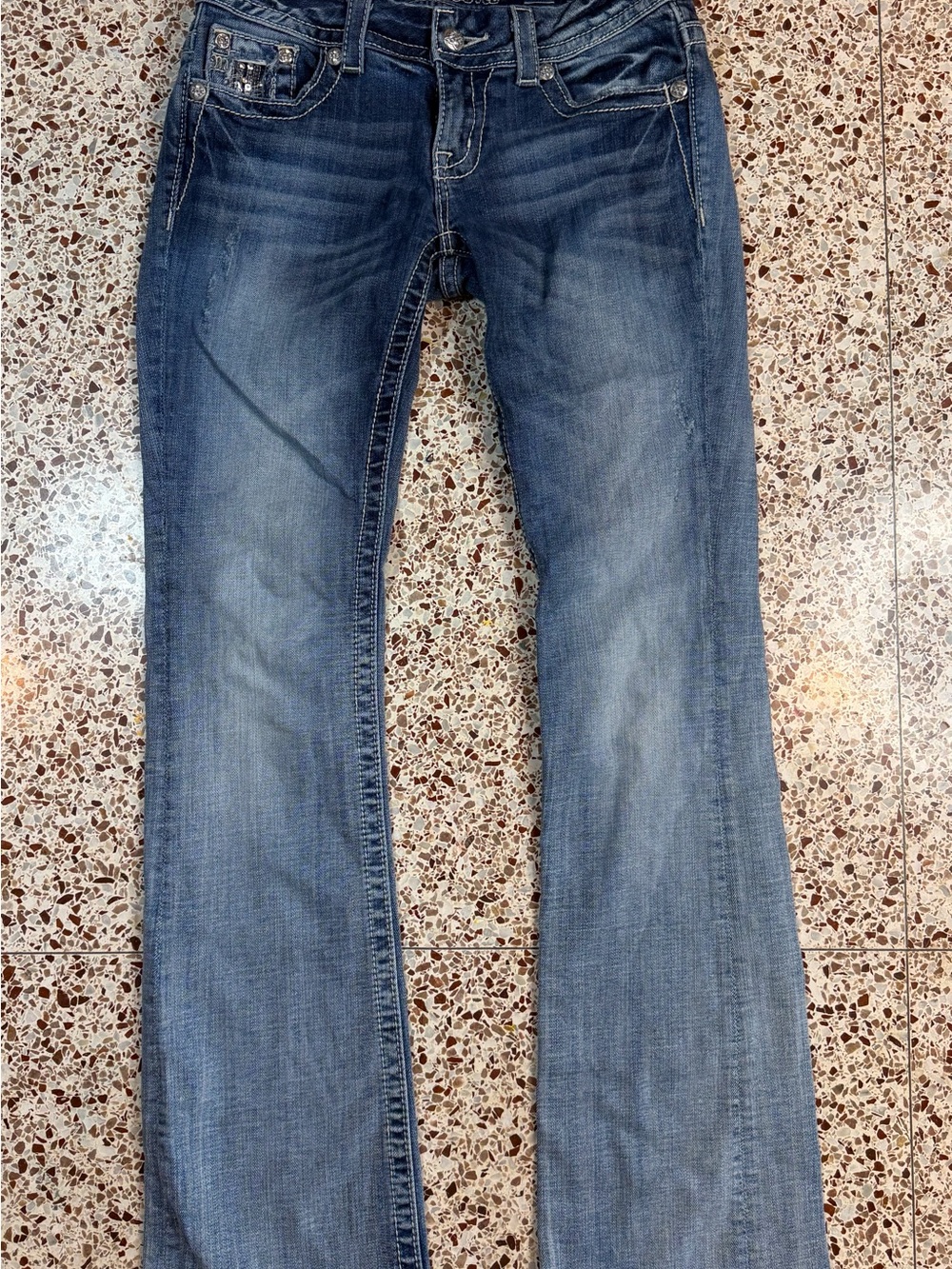 Miss Me Women’s Bootcut Jeans in Faded‎ Blue Wash Embellished